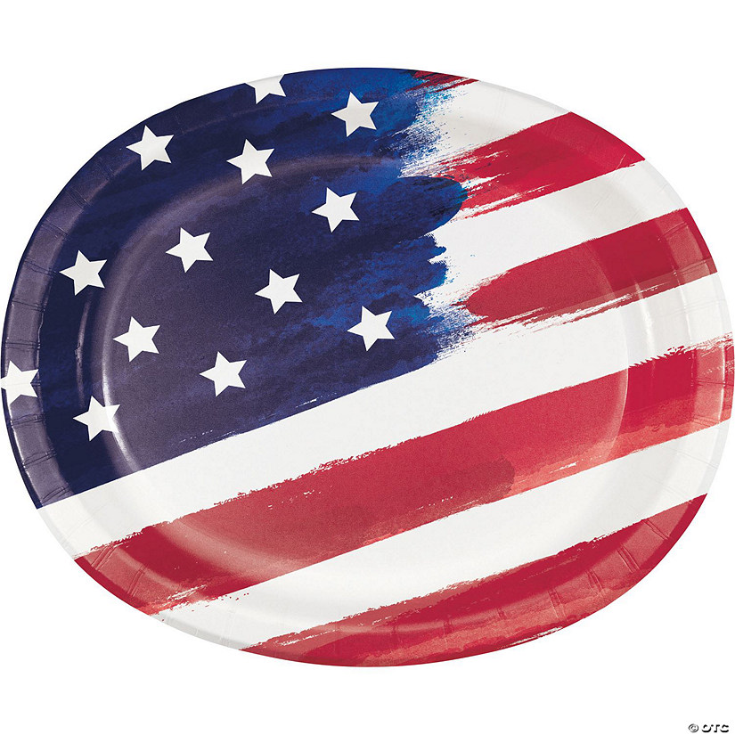 Painterly Patriotic Oval Paper Plates Image
