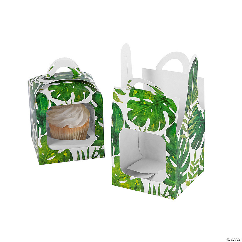 Palm Leaf Cupcake Boxes with Handle - 12 Pc. Image