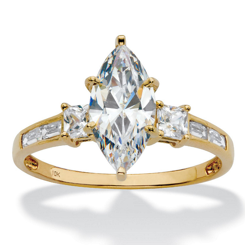 PalmBeach Jewelry 10K Yellow Gold Marquise Cut Cubic Zirconia Engagement Ring Sizes 5-10 Size 7 Image