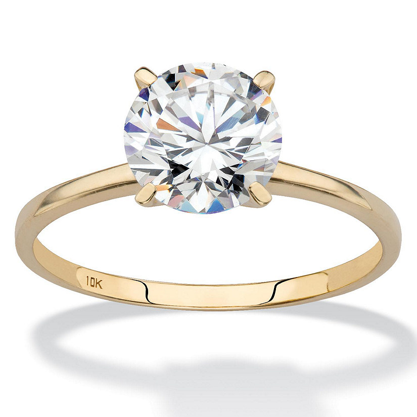 PalmBeach Jewelry 10K Yellow Gold Round Cubic Zirconia Solitaire Engagement Ring Sizes 5-10 Size 5 Image