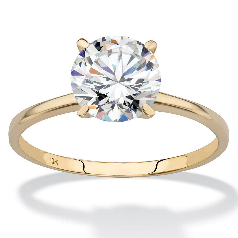 PalmBeach Jewelry 10K Yellow Gold Round Cubic Zirconia Solitaire Engagement Ring Sizes 5-10 Size 6 Image