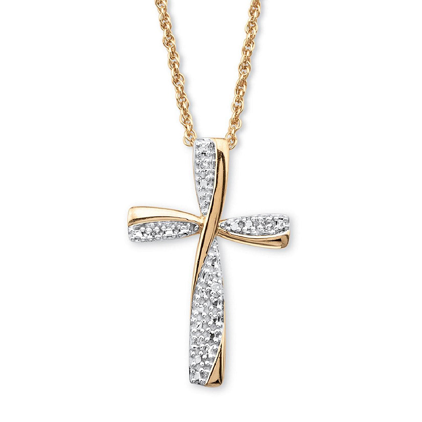 PalmBeach Jewelry 18K Yellow Gold-plated Sterling Silver Genuine Diamond Accent Cross Pendant (16mm) with 18 inch Chain Size Image