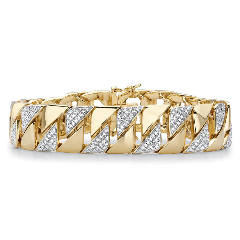 PalmBeach Jewelry Men's 18K Yellow Gold Plated Genuine Diamond Accent Interlocking Link Bracelet 8.5" Size Image