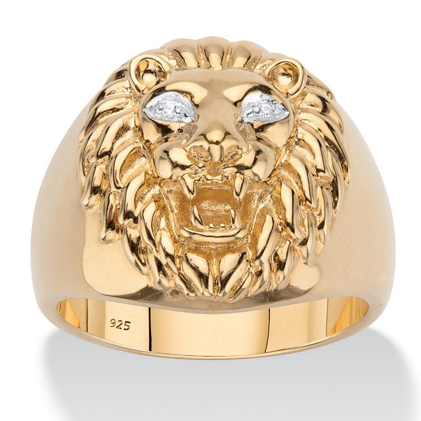 PalmBeach Jewelry Men's Yellow Gold-plated Sterling Silver Genuine Diamond Accent Lion's Head Ring Sizes 8-16 Size 10 Image