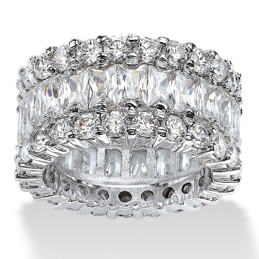 PalmBeach Jewelry Platinum-plated Sterling Silver Baguette Cubic Zirconia Eternity Engagement Anniversary Ring Sizes 5-10 Size 10 Image
