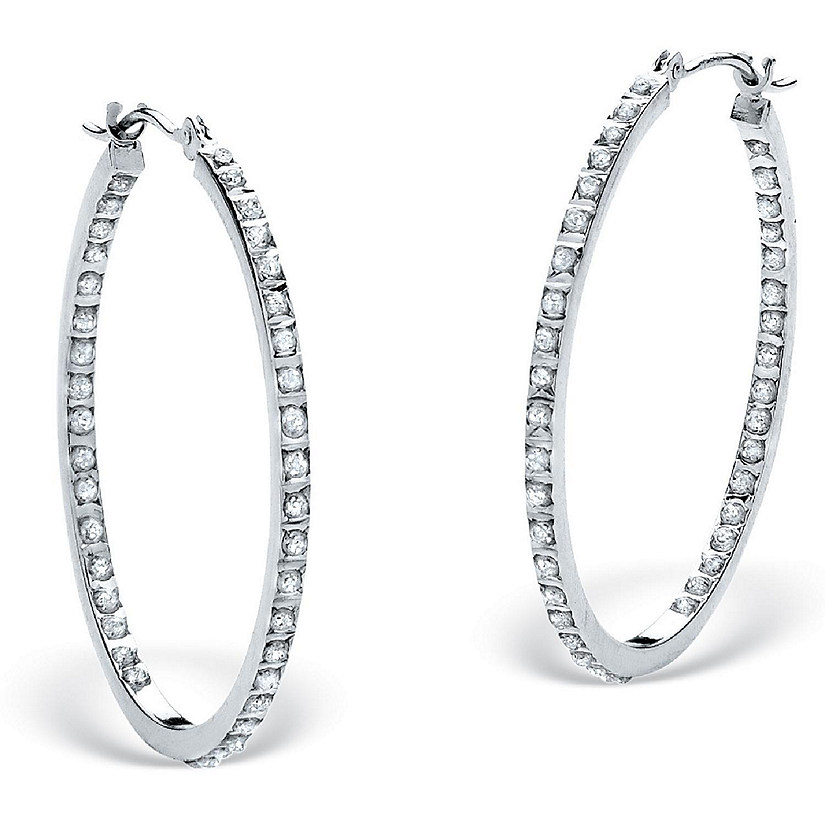 PalmBeach Jewelry Platinum-plated Sterling Silver Genuine Diamond Accent Inside Out Hoop Earrings (31mm) Size Image