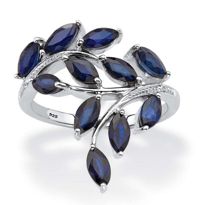 PalmBeach Jewelry Platinum-plated Sterling Silver Marquise Cut Genuine Blue Sapphire and Diamond Accent Leaf Ring Sizes 6-10 Size 7 Image