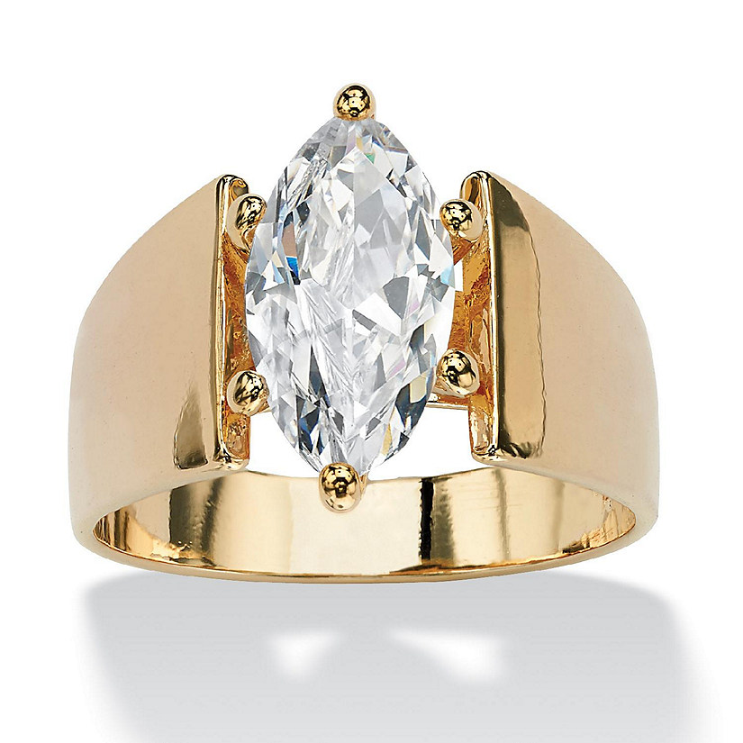 PalmBeach Jewelry Yellow Gold-plated Marquise Shaped Cubic Zirconia Solitaire Engagement Ring Sizes 5-12 Size 10 Image
