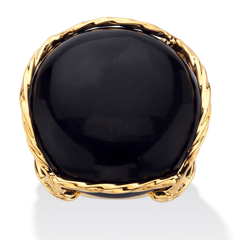 PalmBeach Jewelry Yellow Gold-plated Natural Black Onyx Cabochon Pillow Ring Sizes 6-10 Size 10 Image
