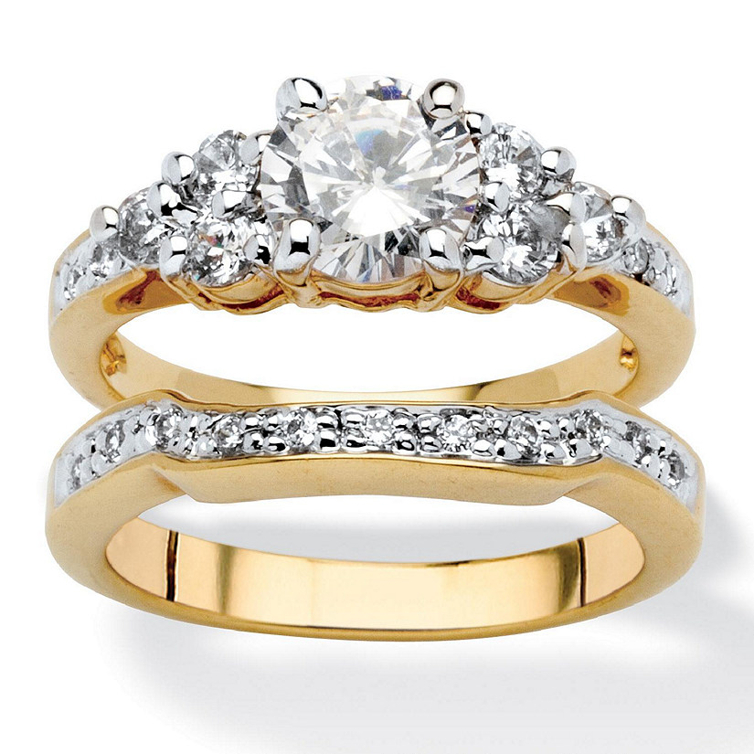 PalmBeach Jewelry Yellow Gold-plated Round Cubic Zirconia Bridal Ring Set Sizes 6-10 Size 10 Image