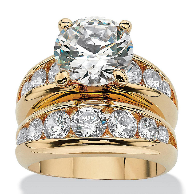 PalmBeach Jewelry Yellow Gold-plated Round Cubic Zirconia Channel Set Bridal Ring Set Sizes 6-10 Size 10 Image