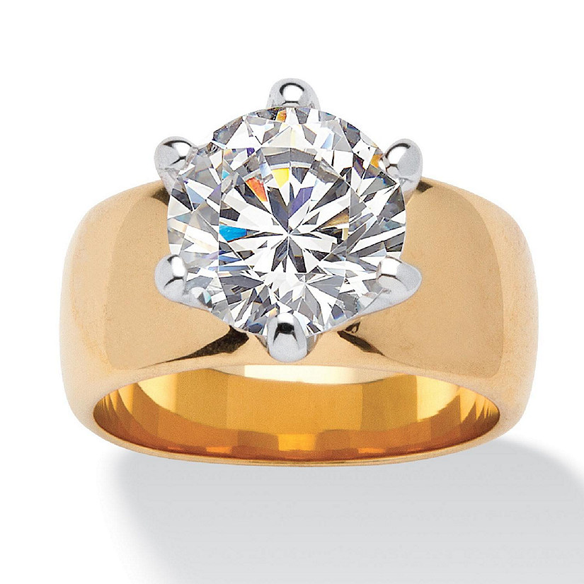 PalmBeach Jewelry Yellow Gold-plated Round Cubic Zirconia Solitaire Engagement Ring Sizes 5-10 Size 10 Image