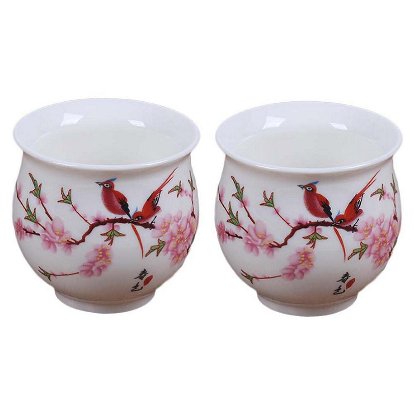 Panda Superstore PF-HOM367125011-DORIS00022-RP 3.4 oz Chinese Ceramic Traditional Peach Blossom Handcraft Porcelain Tea Cups Set, White - Pack of 2 Image