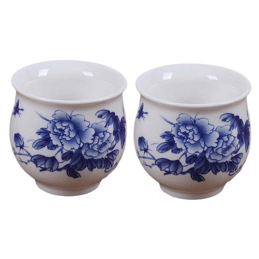 Panda Superstore PF-HOM367125011-DORIS00023-RP 3.4 oz Traditional Chinese Ceramic Peony Japanese Tea Cups, White - 2 Piece Image