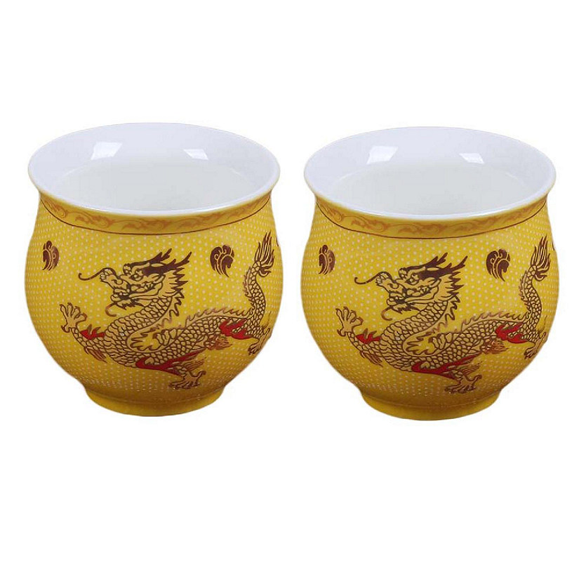 Panda Superstore PF-HOM367125011-DORIS00030-RP 3.4 oz Chinese Porcelain Yellow Dragon Kongfu Mini Wine & Tea Cups&#44; 2 Piece Image