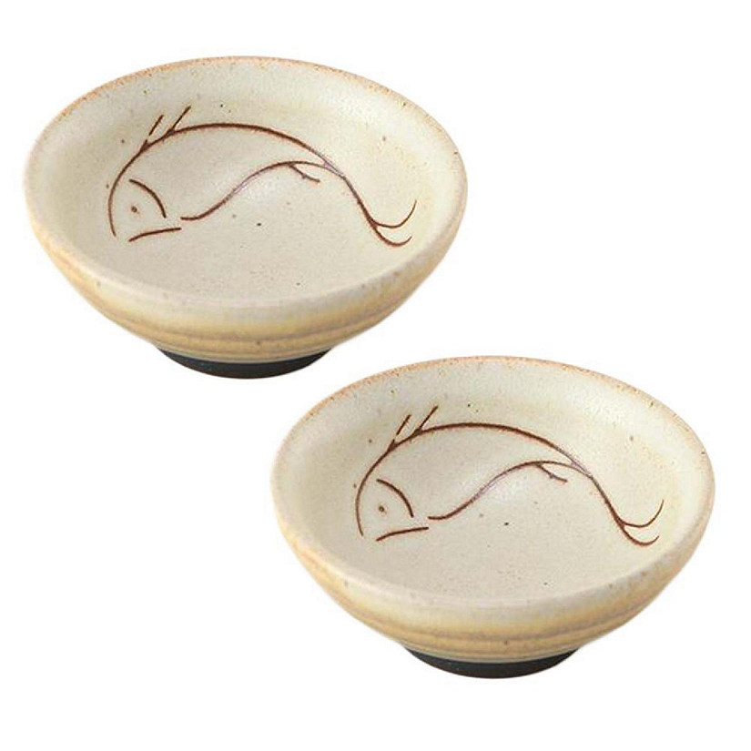 Panda Superstore PF-HOM367125011-DORIS00104-RP 2 oz Chinese Crude Pottery Kungfu Japanese Handcraft Ceramic Wine & Tea Cups&#44; Fish - Beige - 2 Piece Image