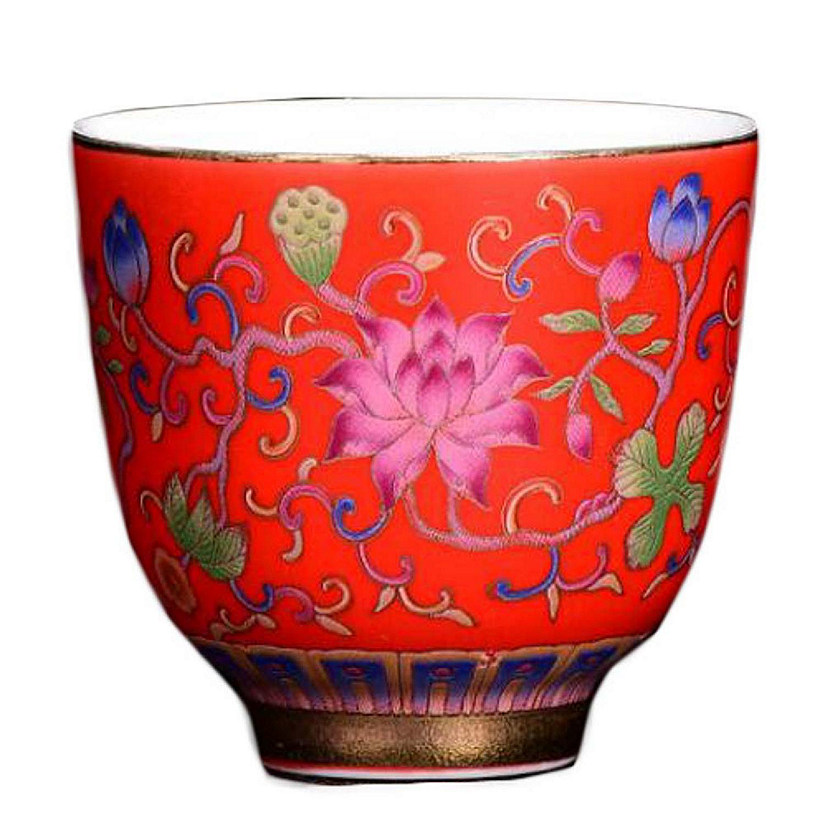 Panda Superstore PF-HOM367125011-DORIS02100-RP 2.5 oz Red Handmade Enamel Painted Porcelain Kungfu Chinese Wine & Tea Cup Image