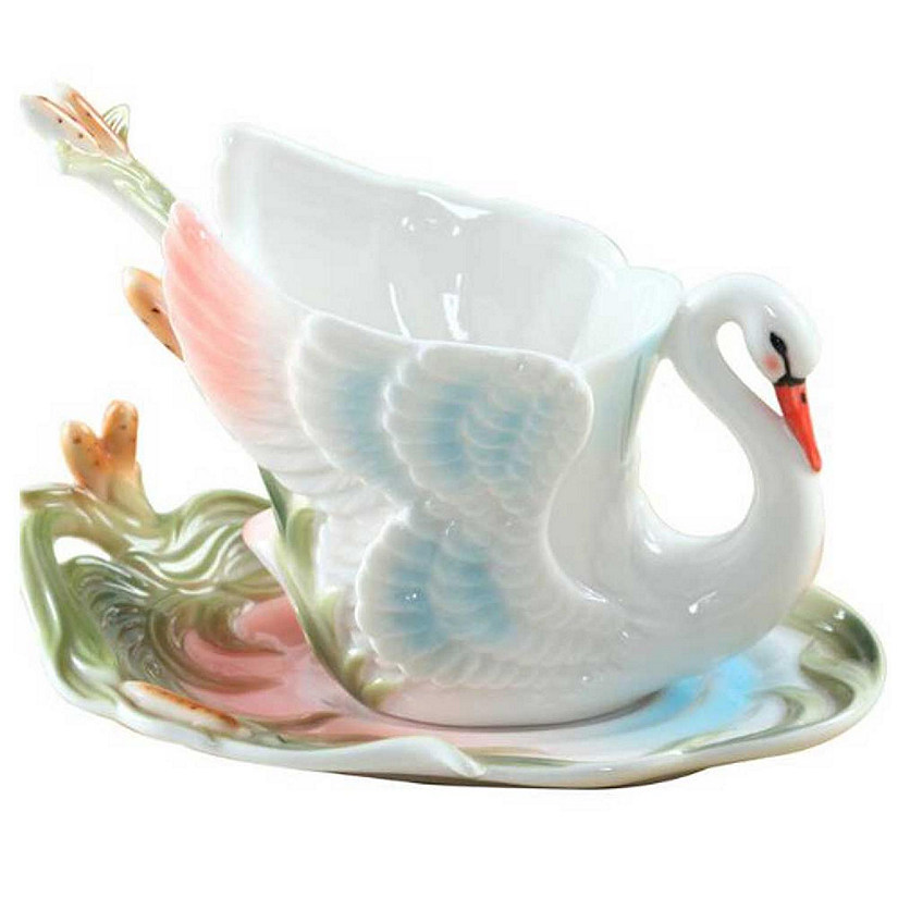 Panda Superstore PF-HOM9302388011-DORIS00172-RP 5.1 oz Swan Shape Design Porcelain Coffee Tea Cup Sets with Saucer & Spoon&#44; Multi Color Image