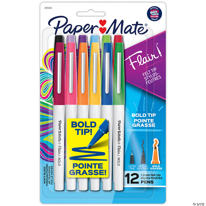 Paper Mate Flair Felt Tip Pens, Bold Tip (1.2 mm), Assorted Colors, 12 Count Image