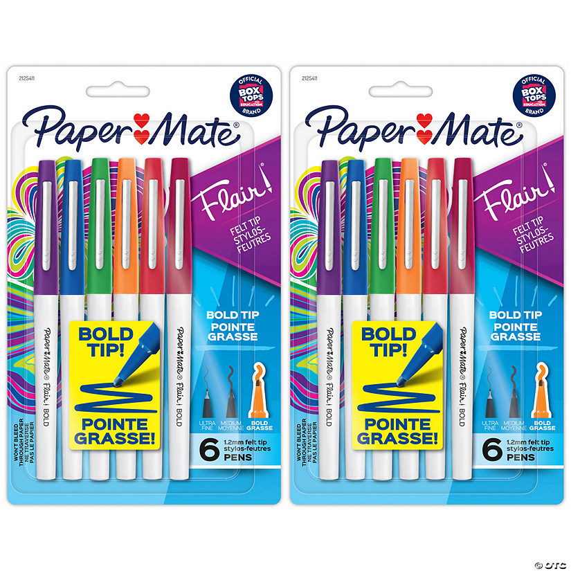 Paper Mate Flair Felt Tip Pens, Bold Tip (1.2 mm), Assorted Colors, 6 Per Pack, 2 Packs Image