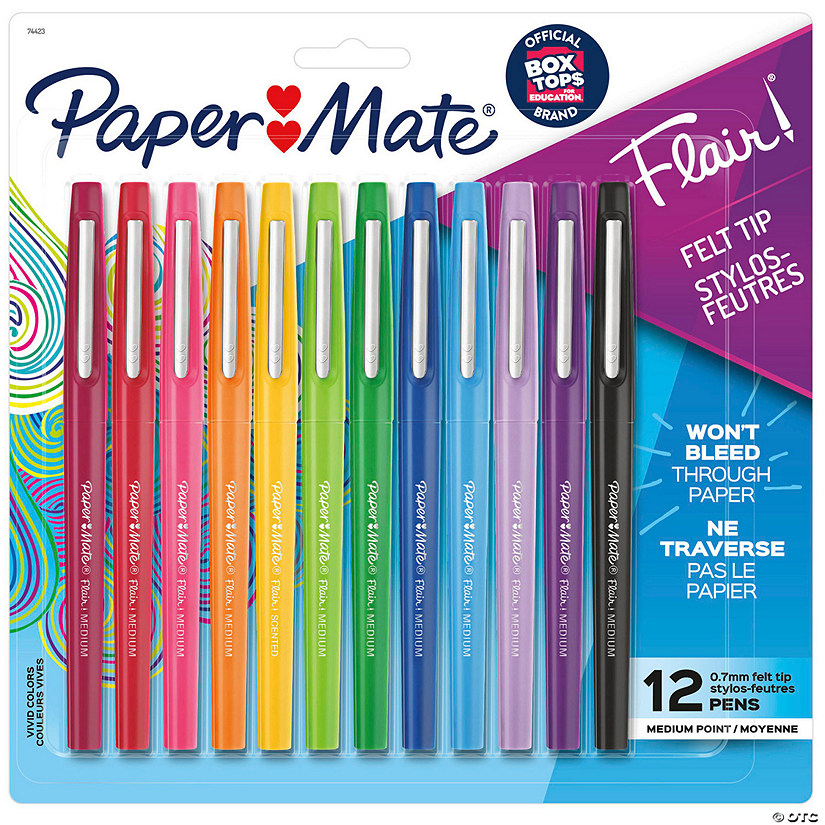 Paper Mate Flair Felt Tip Pens, Medium Point (0.7mm), Assorted Colors, 12 Count Image