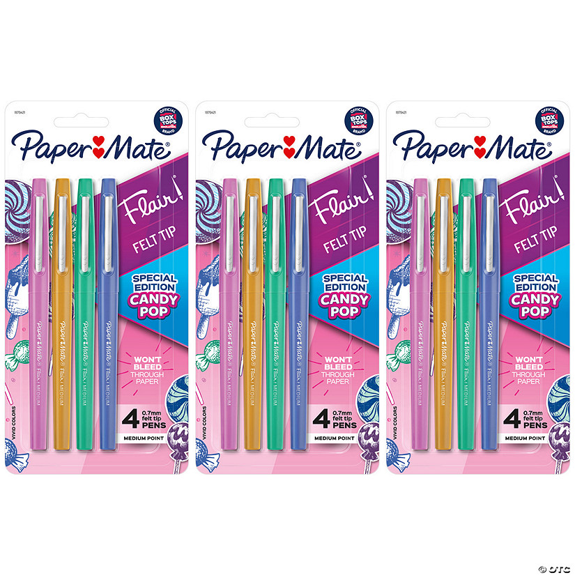 Paper Mate Flair Felt Tip Pens, Medium Point, Candy Pop Pack, 4 Per Pack, 3 Packs Image