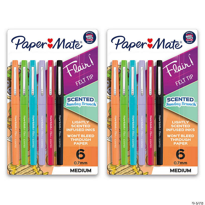 Paper Mate Flair, Scented Felt Tip Pens, Assorted Sunday Brunch Scents & Colors, 0.7mm, 6 Per Pack, 2 Packs Image