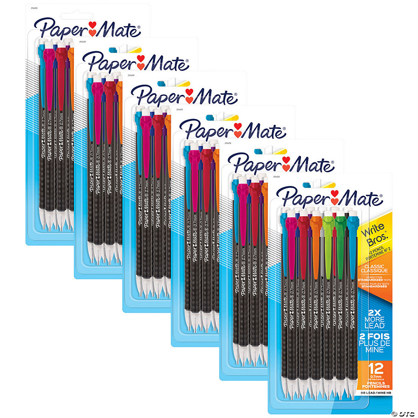Paper Mate Write Bros Mechanical Pencil, 0.7mm, Assorted, 12 Per Pack, 6 Packs Image