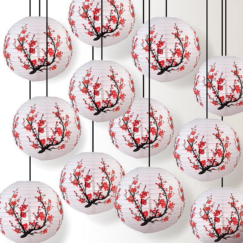 PaperLanternStore 12 PACK 14" Japanese Plum Tree Paper Lantern Image
