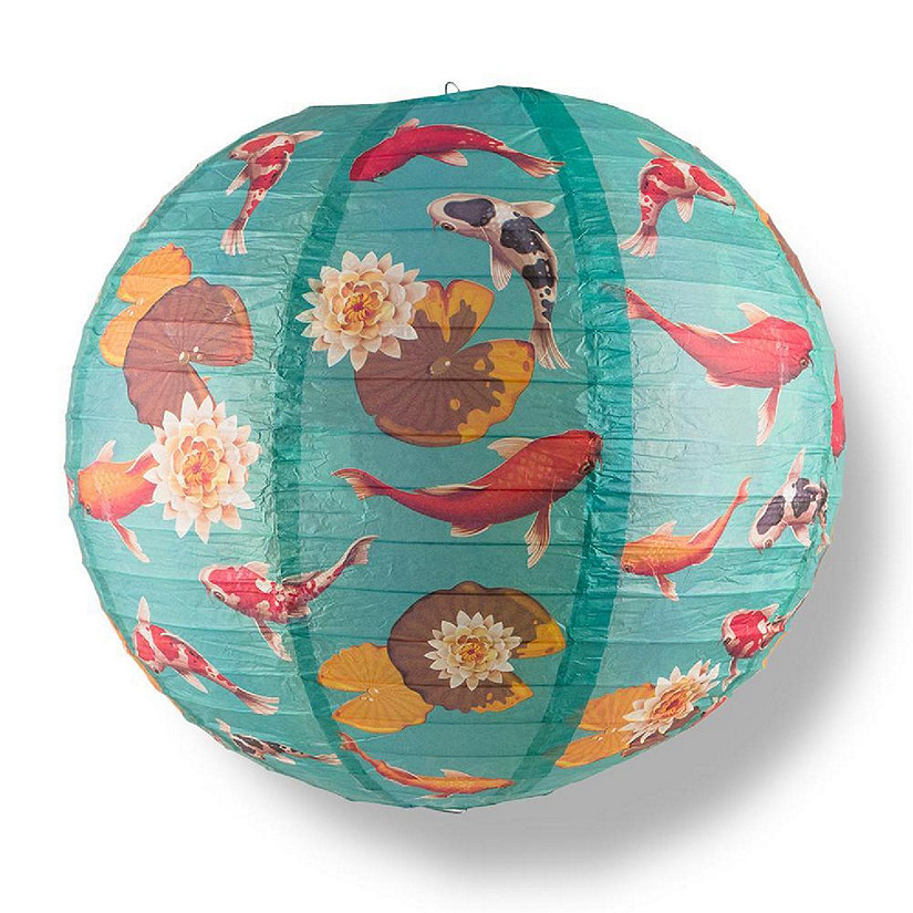 PaperLanternStore 14" Japanese Koi Fish Pond Patterned Paper Lantern