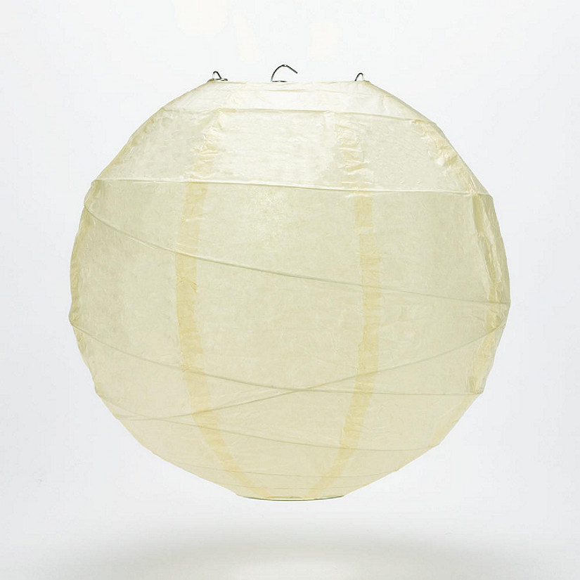 PaperLanternStore 16" Ivory Round Paper Lantern, Crisscross Ribbing Image