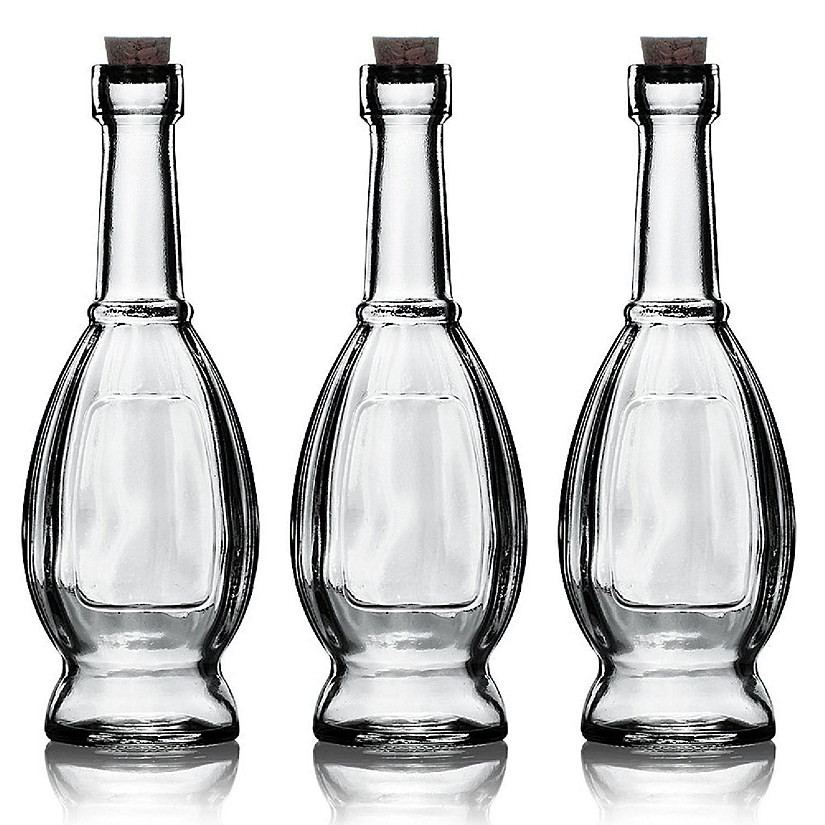 PaperLanternStore 3 Pack 6.5" Vera Clear Vintage Glass Bottle with Cork - DIY Wedding Flower & Bud Vases Image