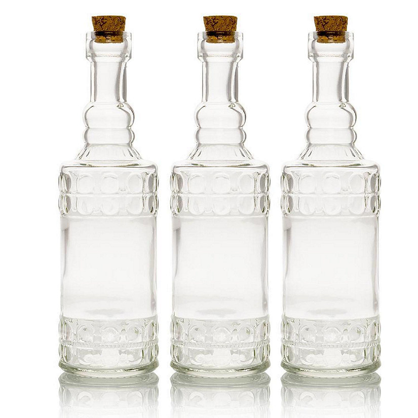 PaperLanternStore 3 Pack 6.6" Calista Clear Vintage Glass Bottle with Cork - DIY Wedding Flower Bud Vases Image