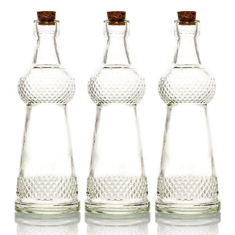 PaperLanternStore 3 Pack 6.6" Savannah Clear Vintage Glass Bottle with Cork - DIY Wedding Flower Bud Vases Image