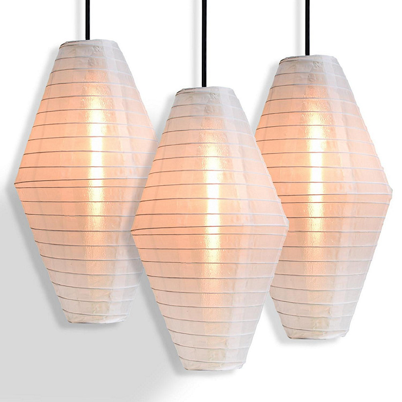 PaperLanternStore 3-PACK White Diamond Unique Shaped Shimmering Nylon Lanterns Image