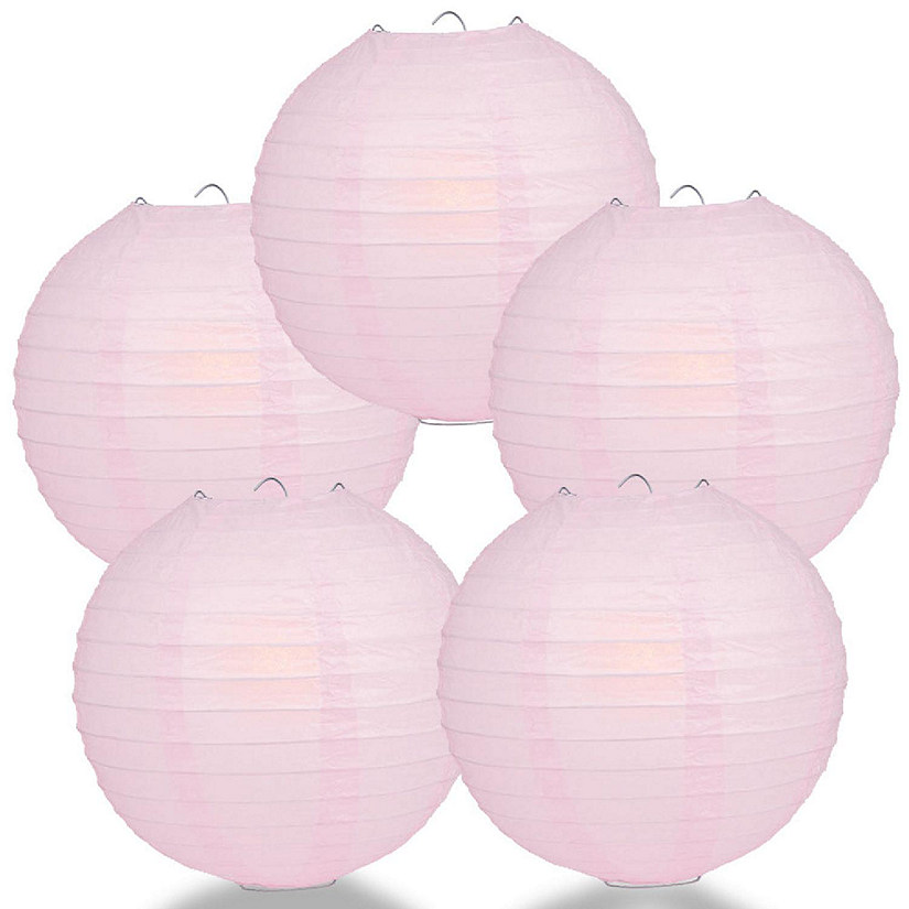 PaperLanternStore 5 PACK 12" Pink Even Ribbing Round Paper Lanterns Image
