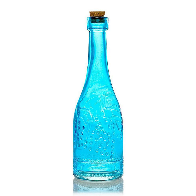 PaperLanternStore 6.6" Stella Turquoise Vintage Glass Bottle with Cork - DIY Wedding Flower Bud Vases Image