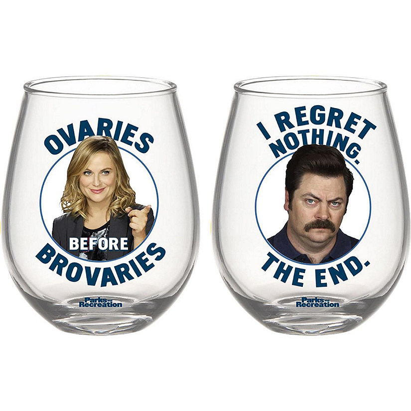 Parks and Recreation Ron & Leslie 20-Ounce Stemless Wine Glasses  Set of 2 Image