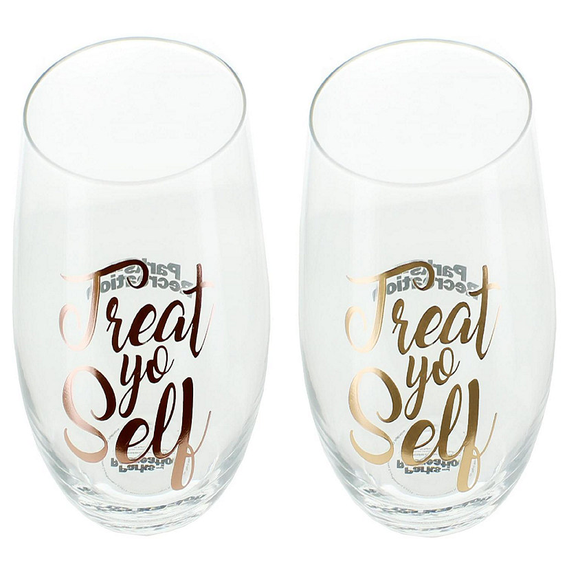 Parks and Recreation "Treat Yo Self" 17-Ounce Stemless Wine Glasses  Set Of 2 Image