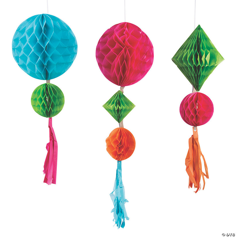 Party Animal Hanging Honeycomb Tissue Paper Balls with Tassels - 3 Pc. Image