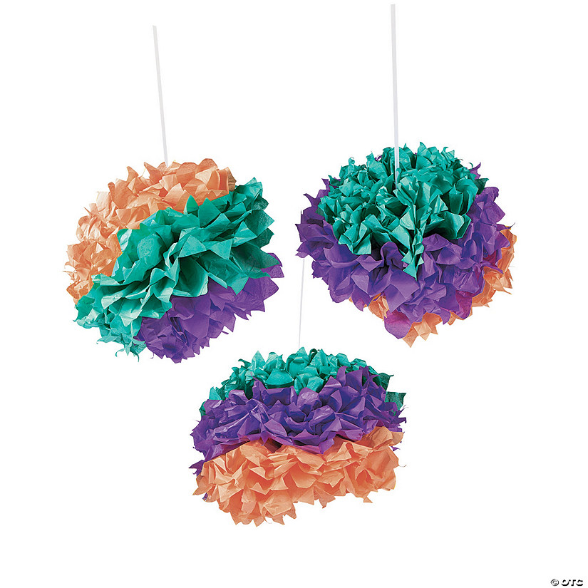 Party Gras Hanging Tissue Paper Pom-Pom Decorations - Less Than Perfect - 6 Pc. Image
