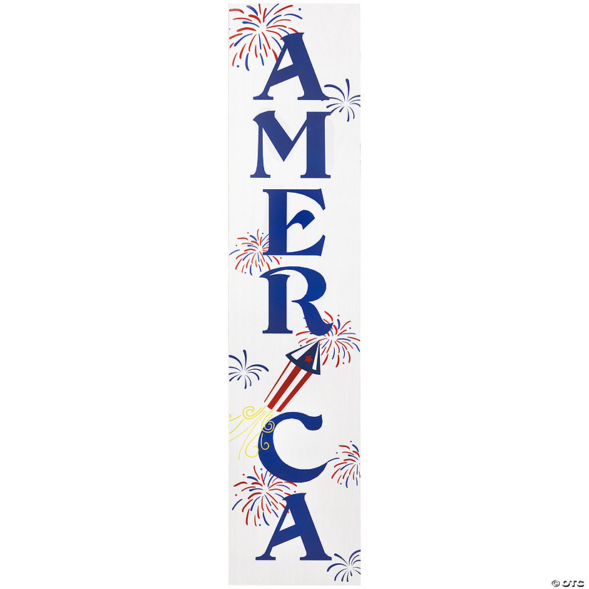 Patriotic "America" Fireworks Wooden Porch Sign - 36" Image