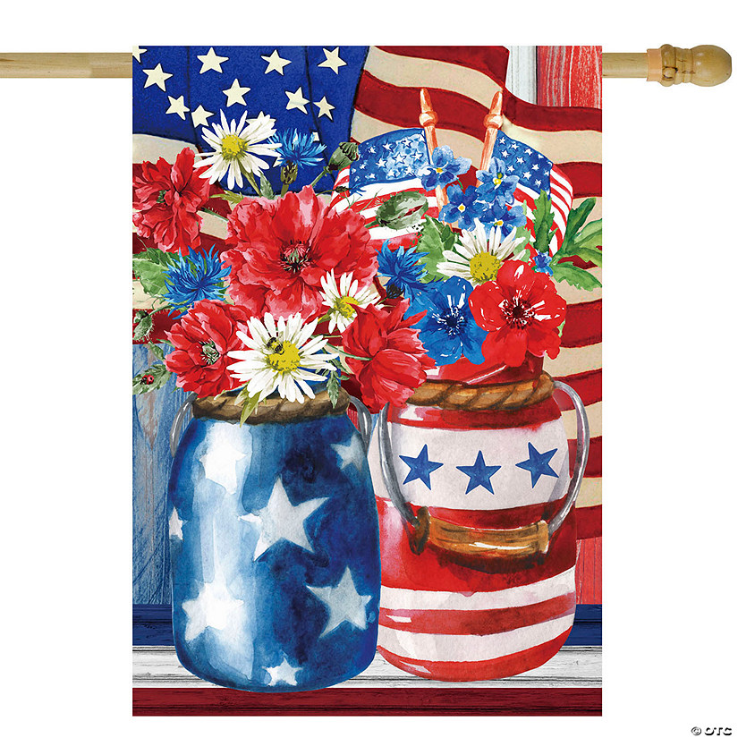 Patriotic Americana Floral Bouquet Outdoor House Flag 28" x 40" Image