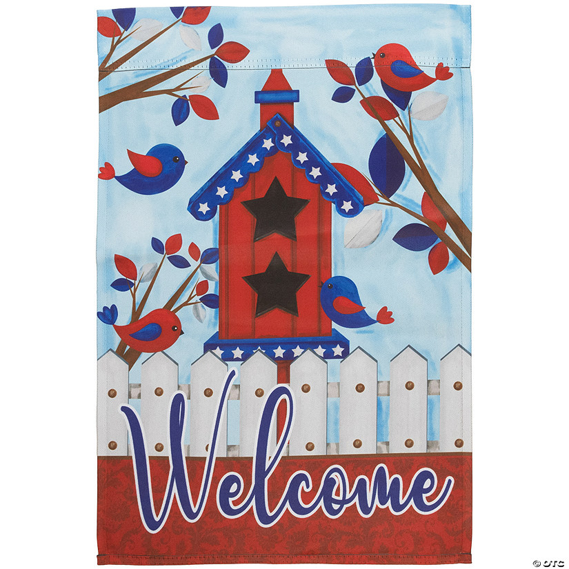 Patriotic Birdhouse "Welcome" Outdoor Garden Flag 18" x 12.5" Image