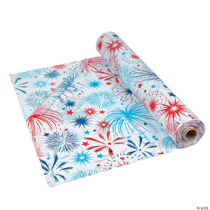 Patriotic Burst Plastic Tablecloth Roll Oriental Trading