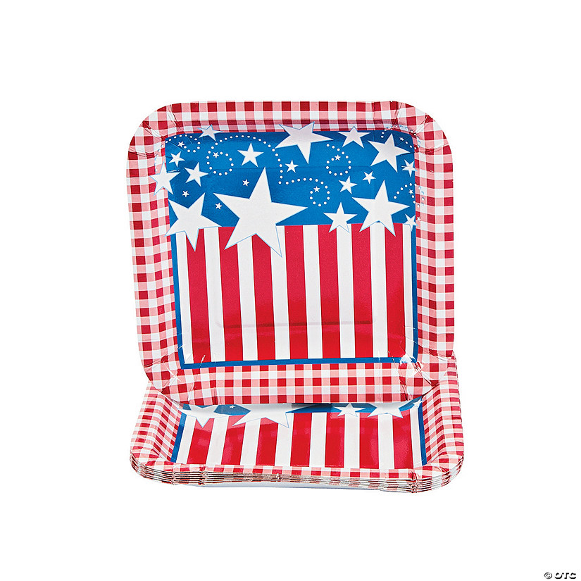 Patriotic Gingham Square Dessert Plates Discontinued