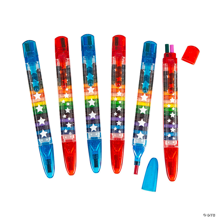Patriotic Glitter Stacking Point Crayons - 12 Pc. Image