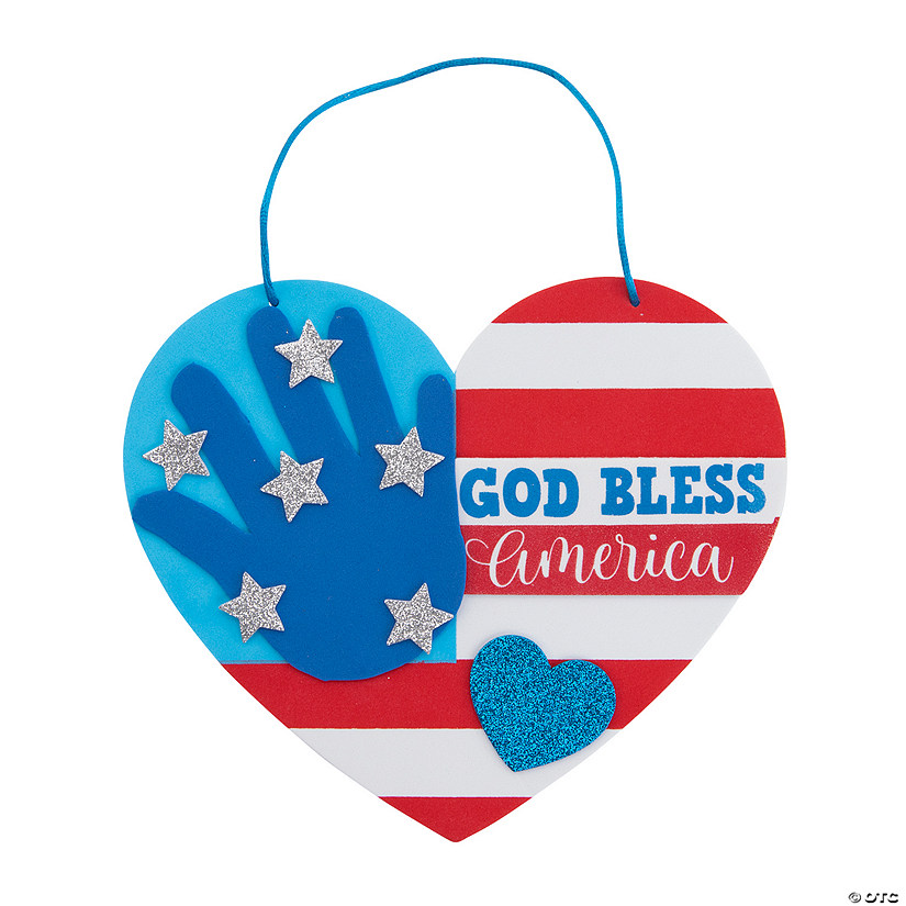 Patriotic God Bless America Heart-Shaped Handprint Sign Craft Kit - Makes 12 Image
