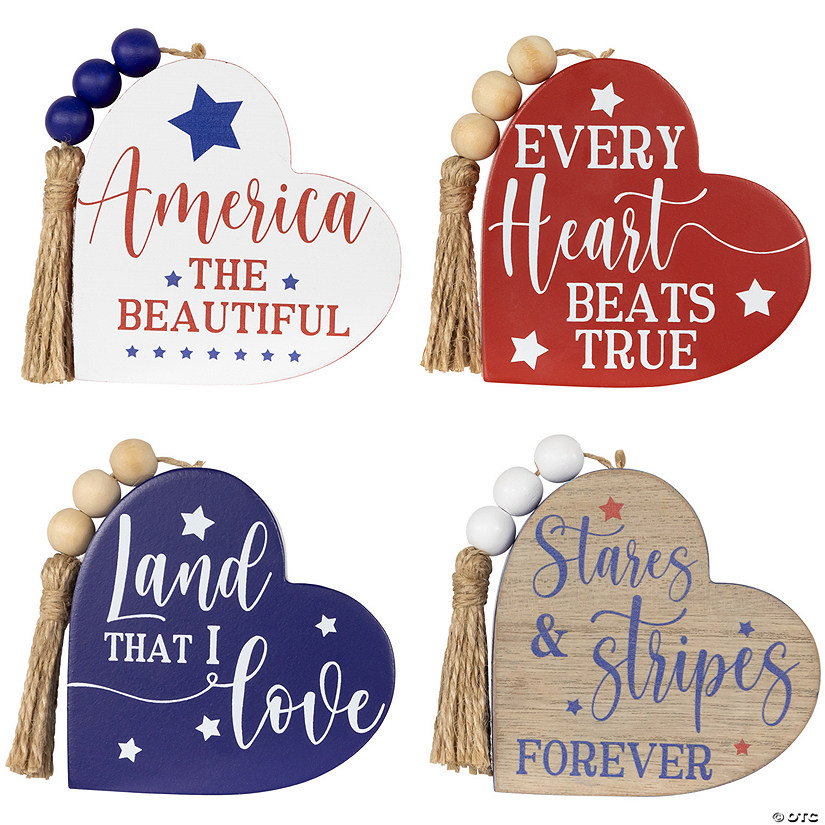 Patriotic Hearts Wooden Tabletop Signs - 3.75" - Set of 4 Image