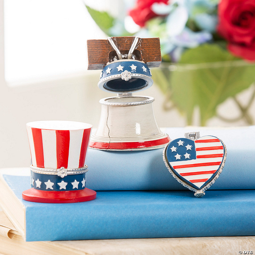 Patriotic Hinged Boxes Tabletop Decorations - 3 Pc. Image